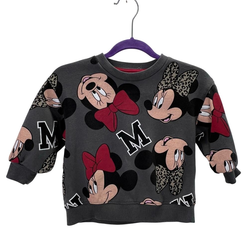 Disney Minnie Mouse Sweatshirt 18 months Pullover Crewneck Gray Graphic Faces